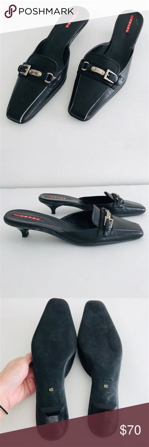 black prada mules|prada kitten heel mules.